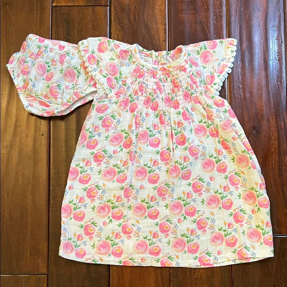 Mud Pie Pink and White Floral Baby Dress